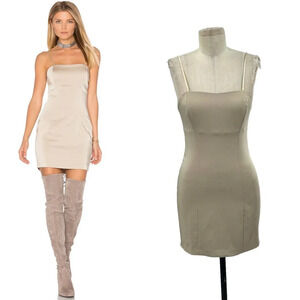 Capulet Amber Bodycon Satin Mini Dress In Champagne Size Small